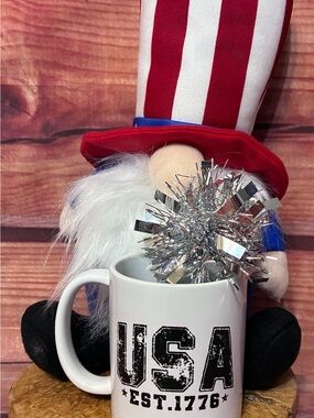 Patriotic USA White Ceramic Mug with Bold Black Print